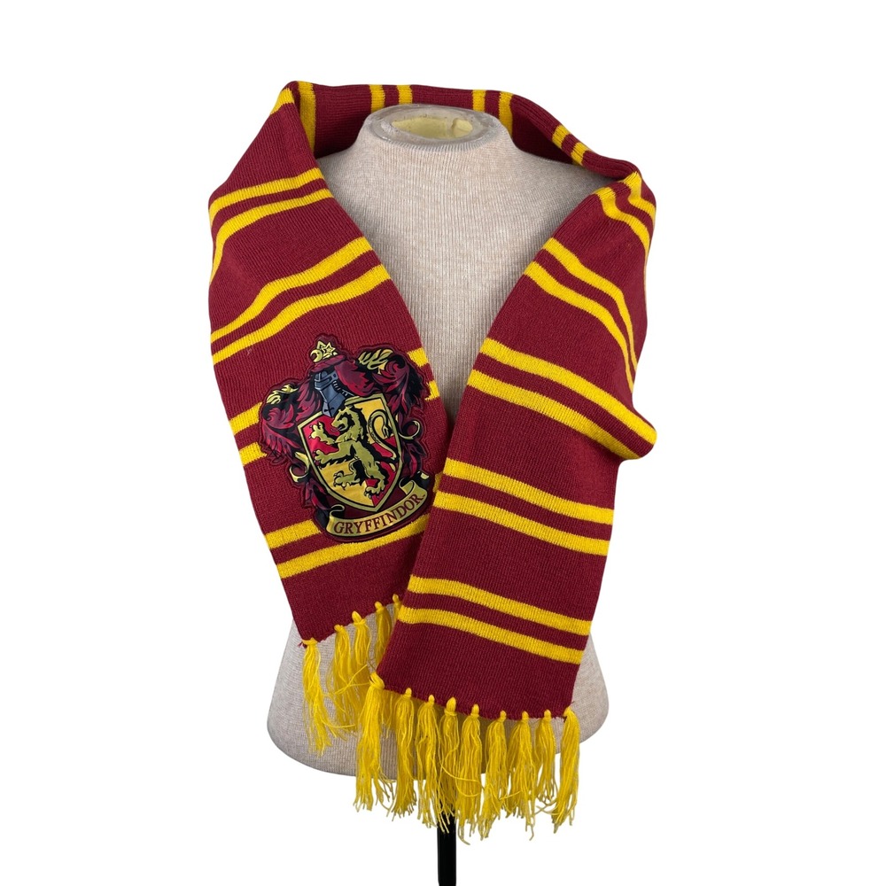 Harry Potter Gryffindor Scarf Burgundy Gold Knit House Crest Patch Cosplay